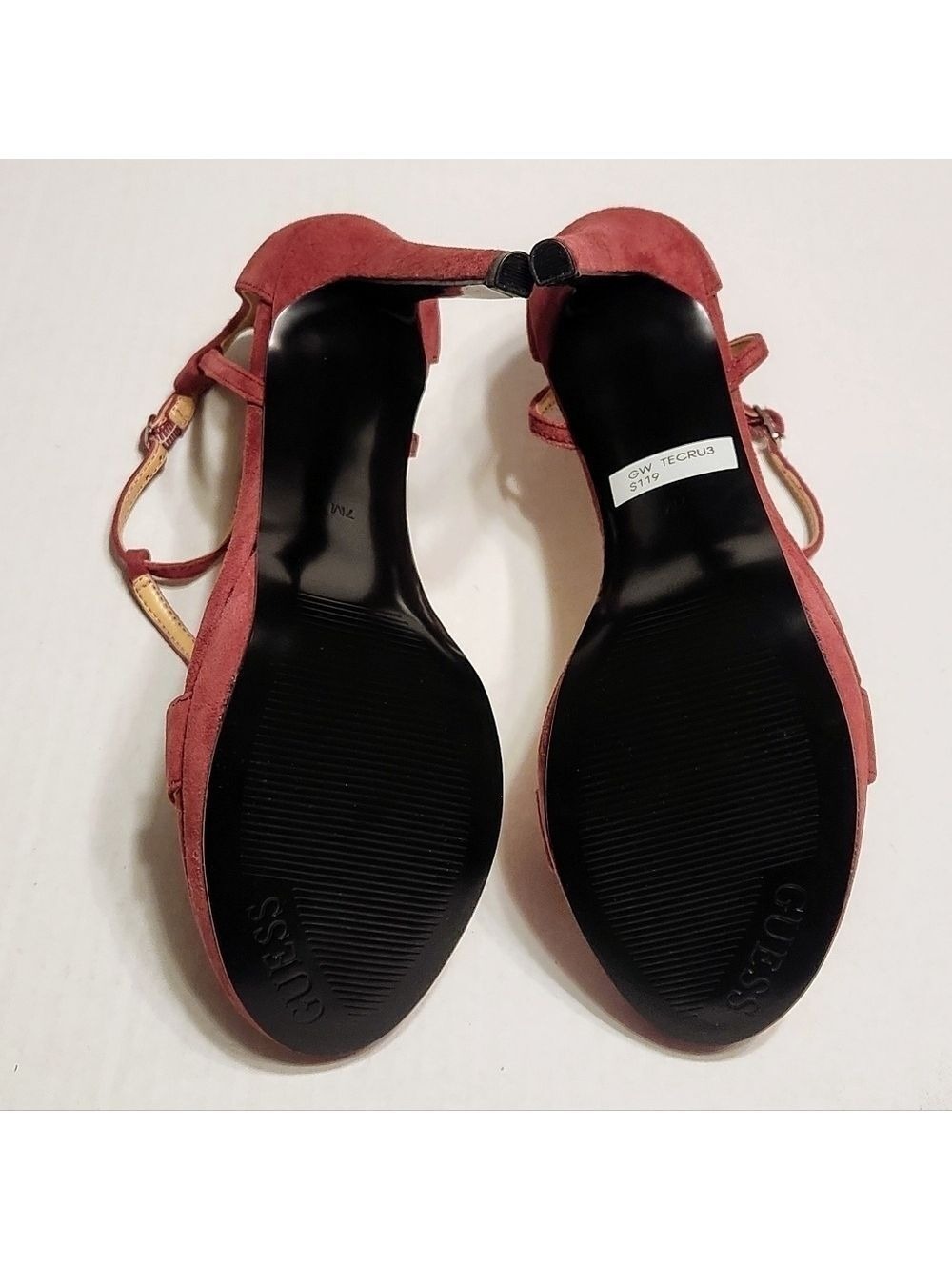 Guess Red Suede Ankle Strap Stiletto Heels Size 7 - Picture 7 of 10